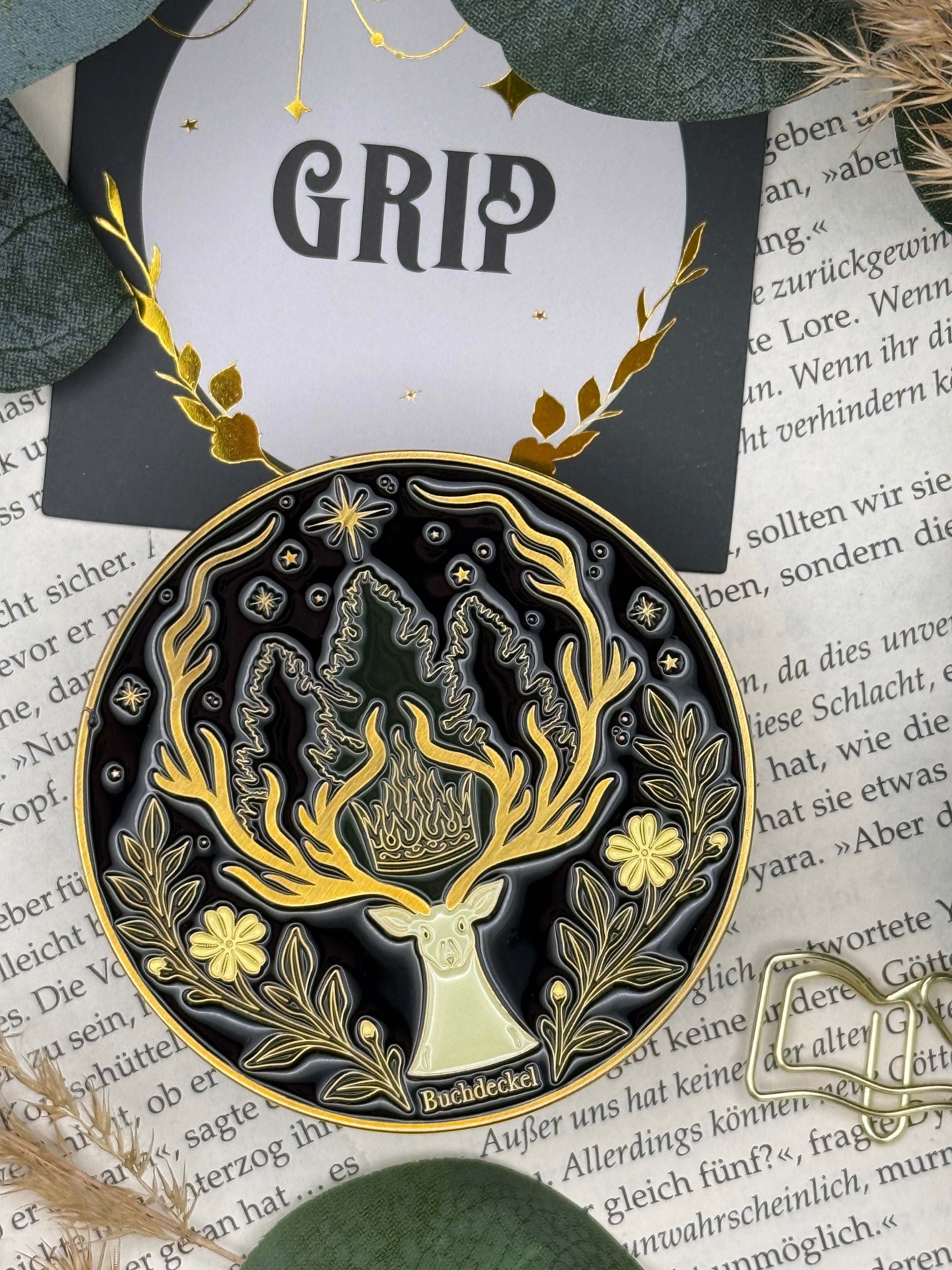 Phone Grip strukturierte Oberfläche Altgold "Hirsch"