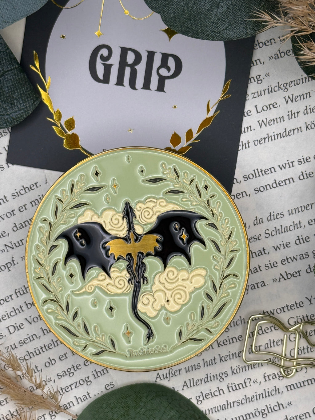 Phone Grip strukturierte Oberfläche Altgold  "Drache"