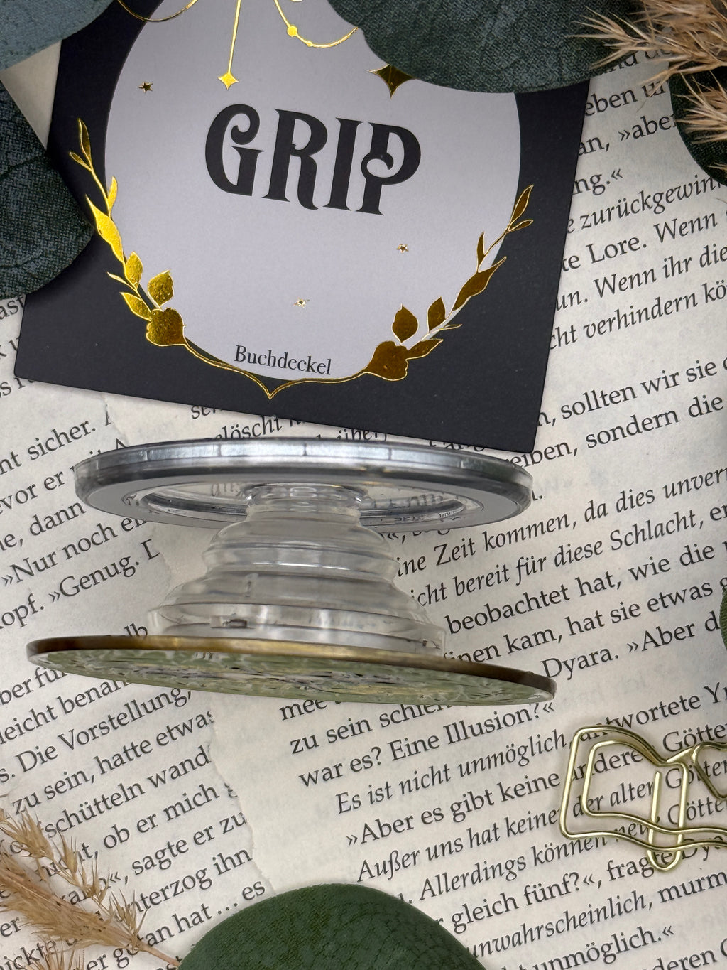 Phone Grip strukturierte Oberfläche Altgold  "Drache"