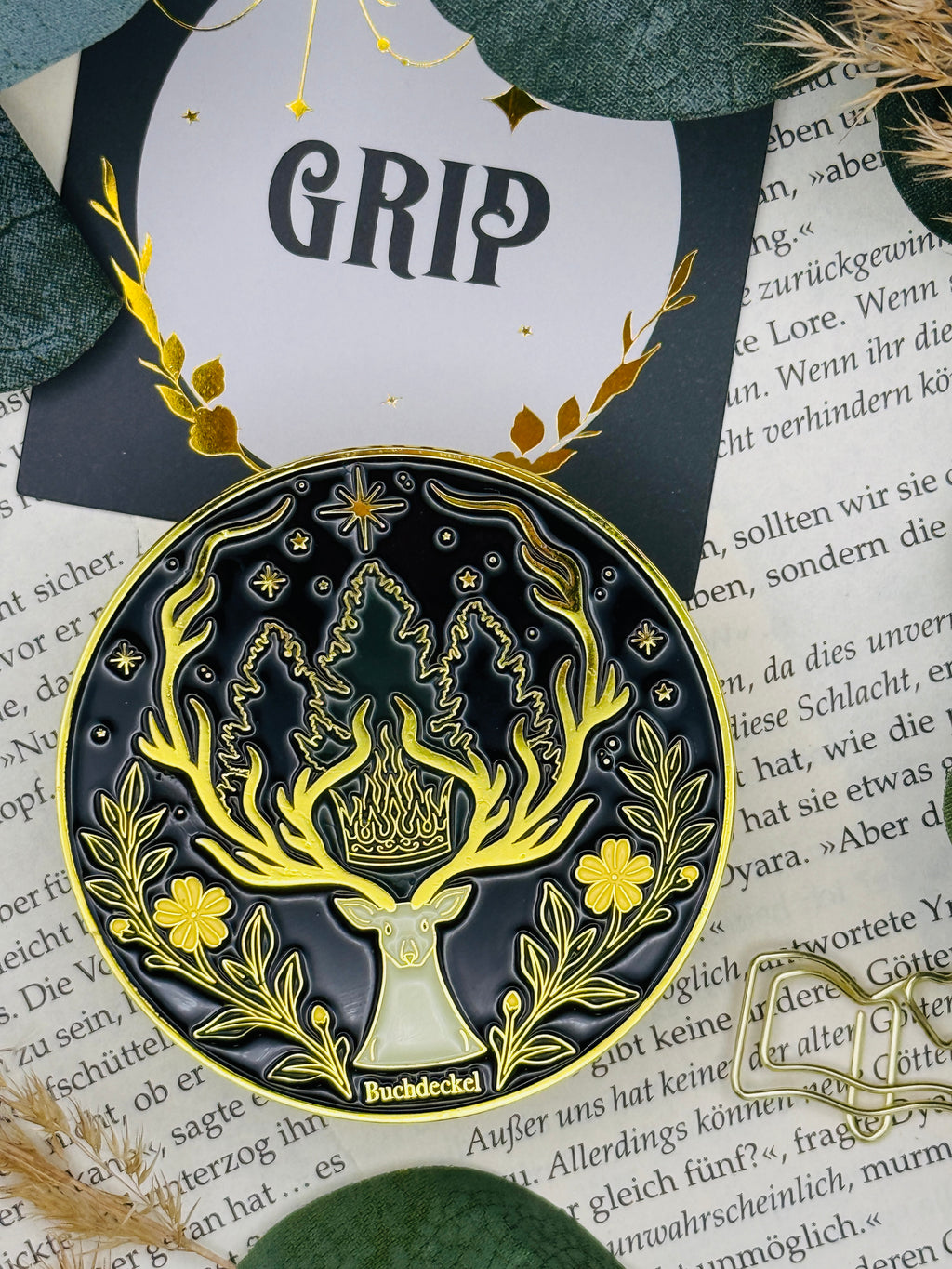 Phone Grip strukturierte Oberfläche Gold "Hirsch"