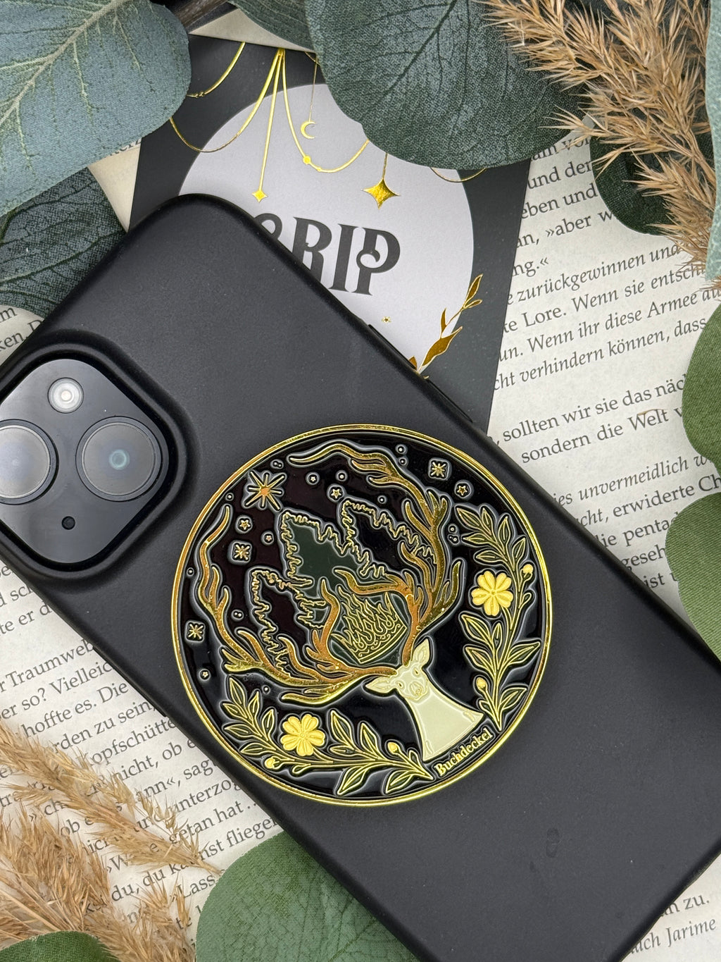 Phone Grip strukturierte Oberfläche Altgold "Hirsch"