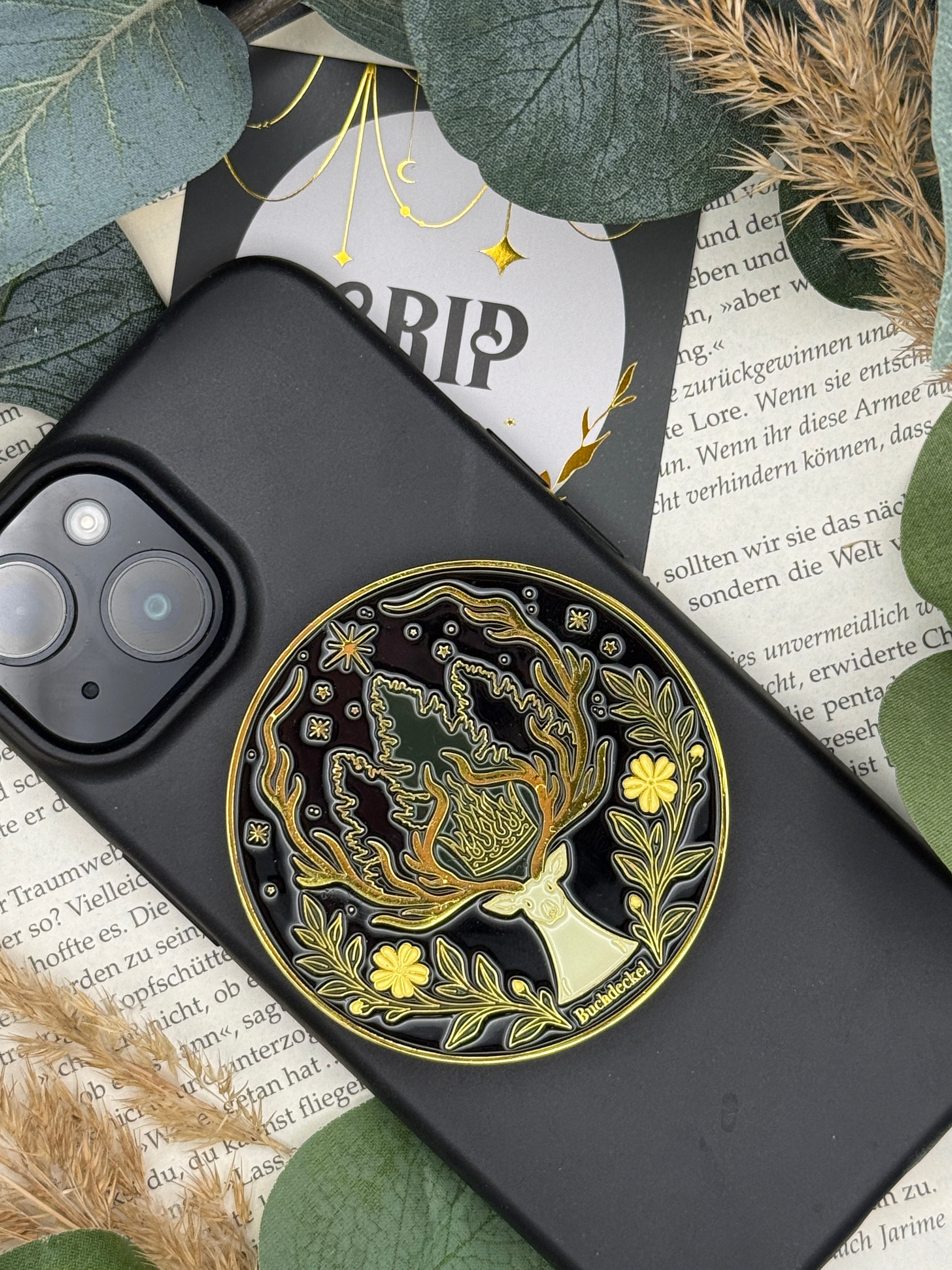 Phone Grip strukturierte Oberfläche Altgold "Hirsch"