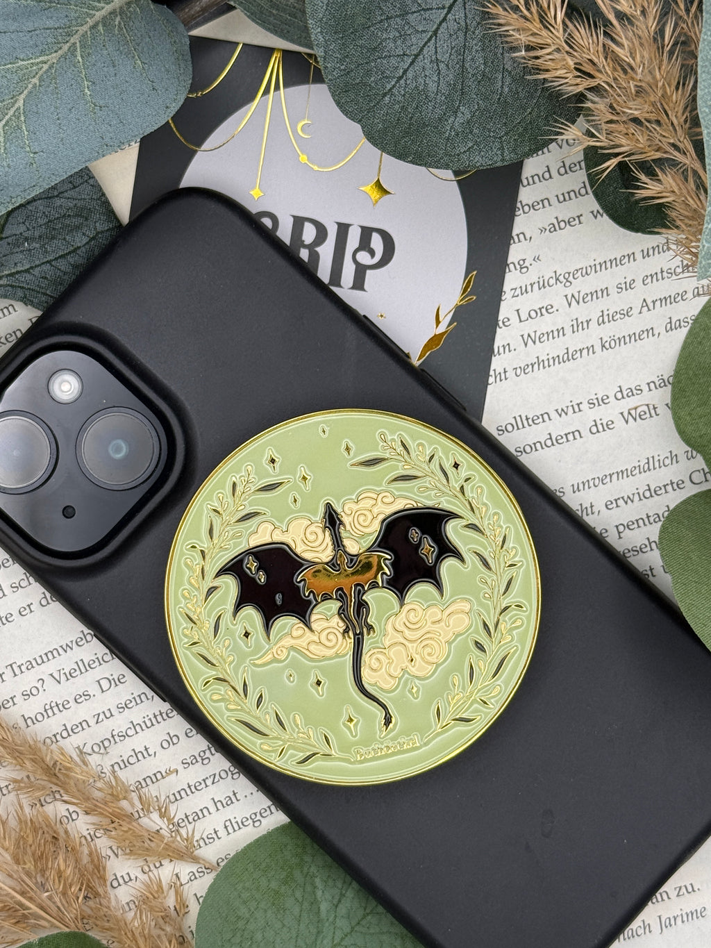 Phone Grip strukturierte Oberfläche Gold "Drache"